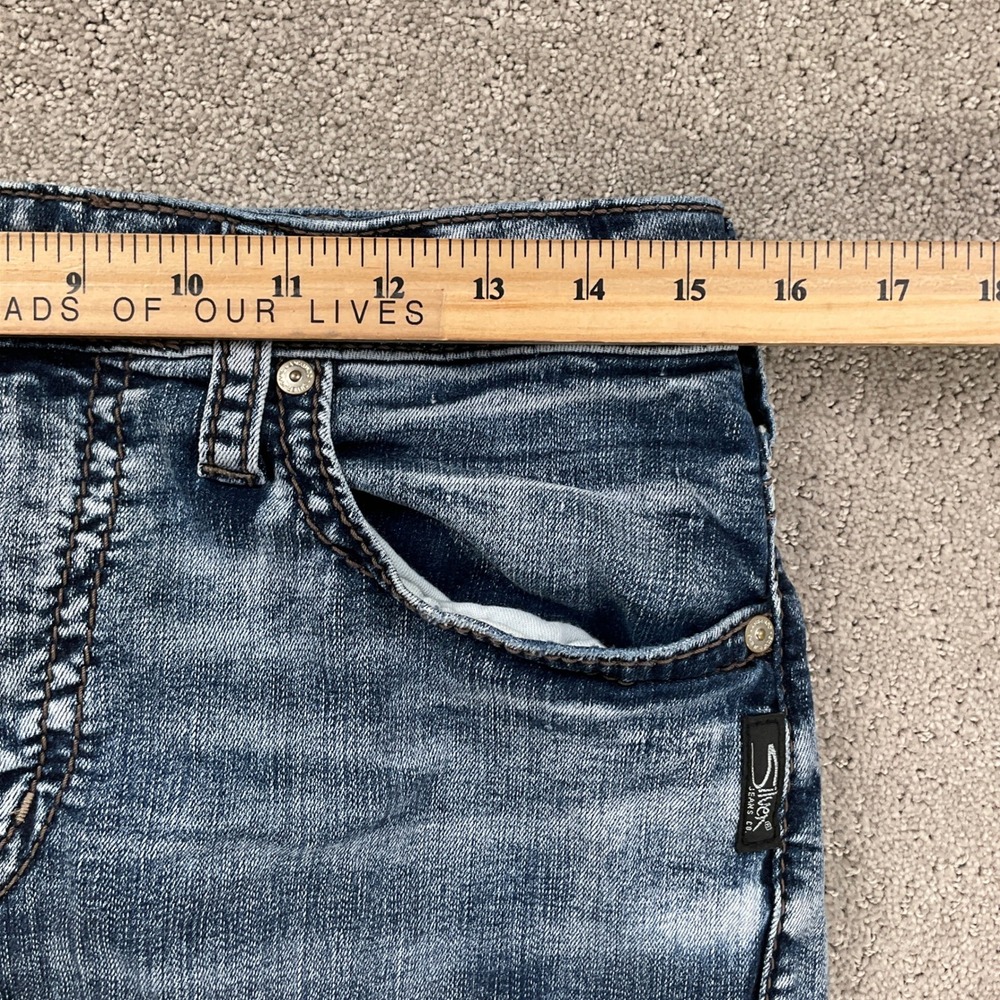 Silver Jeans Men 32W 32L Faded Blue Gordie‎ Straight Leg Western Stretch Denim - Picture 6 of 13